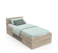 Demeyere Letto Singolo per Adulti Michigan 90 x 200 cm 2 Cassetti / 1 Nicchia,Stile Industriale, Modulare e Funzionale, 945 x 2 043 x 742 mm