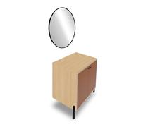 Demeyere Mobile basso bagno con specchio luminoso anti-appannamento, 2 ante e 1 mensola alla moda in legno, colore terracotta e rovere, 69,2 x 78,2 x 49,8 cm
