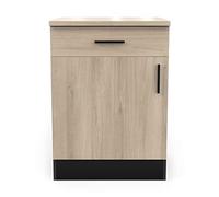 Demeyere Mobile Basso Cucina, 1 Anta e 1 Cassetto, Origan, Legno Ingegnerizzato, Kronberg/Nero Opaco, L 60 x P 60 x H 85 cm
