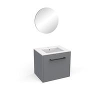 Demeyere Mobile da bagno con specchio e lavabo, 2 cassetti e portasciugamani alla moda in legno eco-responsabile, colore grigio scuro e finiture nere, 47,3 x 55 x 61,2 cm, rovere