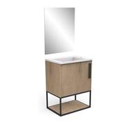 Demeyere Mobile Lavabo con Specchio e 1 Cassetto in Legno Eco-Responsabile - Colore Rovere Hamilton & Finitura Nera - Bagno Gamma Line - 25 x 27 x 40 cm