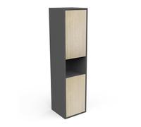 Demeyere Mobiletto portaoggetti da bagno con 2 ante e 2 ripiani e 1 nicchia in legno eco-responsabile, colore nero opaco e rovere, Hamilton, gamma linea, 30 x 120 x 30 cm