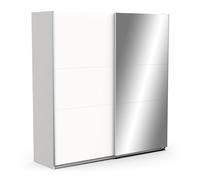 Demeyere Porta Scorrevole con Specchio e Armadio Moderno, Colore: Bianco Opaco e Finiture in Metallo, 194.5 x 59.9 x 203 cm, Legno Ingegnerizzato
