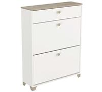 Demeyere Scarpiera a 2 1 Cassetto in Rovere Kronberg e Bianco,Stile Contemporaneo per Ingresso, 80.8 x 24.4 x 104.3 cm, Marrone, L 80.8 x P 24.4 x H 104.30 cm