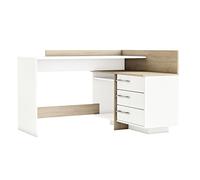 Demeyere Scrivania ad Angolo Destra o Sinistra Thales con Portaoggetti, 3 Cassetti, Rovere Spazzolato, Robusta e Funzionale, L 128.5 x P 105.7 x H 83.2 cm