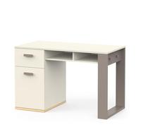 Demeyere Scrivania con Cassetto Silenzioso, per Casa e Ufficio, 120 x 76,5 x 59,8 cm, Bianco e Grigio, Legno Ingegnerizzato, Finitura Verniciata, con Due Nicchie e Ganci Laterali