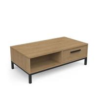 Demeyere Tavolino da Caffè in Legno Chiaro con Deposito,Stile Industriale, Resistente all'Acqua, Colore Rovere Hamilton e Finiture Nere, 110 x 37 x 60 cm Basso