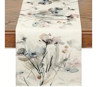 DEMIUKO Runner da Tavola Crema Beige Orchidee Floreale Acquerello Runner Tavolo Tela Lino Runner Vintage Cucina Tavola Decorazione per Casa Feste Matrimoni Centrotavola Rustico (32x275 CM)