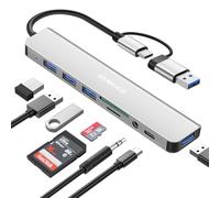 DEMKICO 8 in 1 Hub USB C con 4 Porte USB, Lettore Schede SD/TF, Jack Cuffie 3,5 mm, Porta Dati USB C, Compatibile con MacBook Pro/Air/XPS/Tablet/Smartphone e altro ancora (Argenteo)