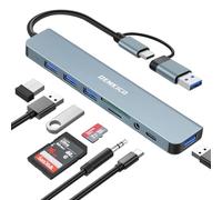 DEMKICO 8 in 1 Hub USB C con 4 Porte USB, Lettore Schede SD/TF, Jack Cuffie 3,5 mm, Porta Dati USB C, Compatibile con MacBook Pro/Air/XPS/Tablet/Smartphone e altro ancora (Grigio)
