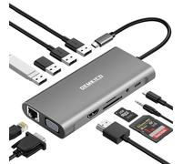 DEMKICO Hub USB-C 11-in-1 Multiporta con 4K HDMI, 1080P VGA, 100W PD, USB 3.0, USB 2.0, Ethernet, SD/TF e Audio 3.5mm - Stazione Docking USB-C versatile per Laptop, Tablet e Telefoni