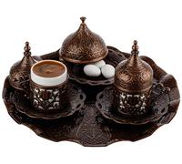 DEMMEX 2024 - Servizio da caffè arabo greco turco con tazze, piattini, portabicchieri, coperchi, zuccheriera e coperchio e vassoio, 11 pezzi (antico), medio