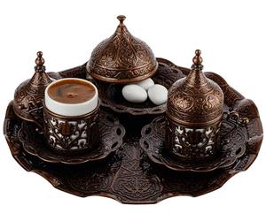 DEMMEX 2024 - Servizio da caffè arabo greco turco con tazze, piattini, portabicchieri, coperchi, zuccheriera e coperchio e vassoio, 11 pezzi (antico), medio