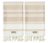 DEMMEX Asciugamani in cotone turco certificato biologico e OEKO-TEX, set di 2, ad asciugatura rapida, assorbenti per bagno, cucina, viaggi, morbida trama diamantata, prelavati, 46 x 92 cm (beige)