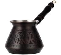 DEMMEX Caffettiera turca araba greca in rame più spesso, caffettiera Cezve Ibrik Briki con manico e cucchiaio in legno, incisione a mano (rame antico, 425 g)