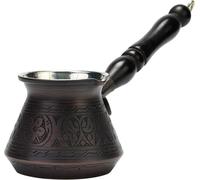 DEMMEX Caffettiera turca, greca araba, 2 mm di spessore, in rame, con incisione Cezve Ibrik Briki, con manico e cucchiaio in legno, per 3 persone (rame antico)