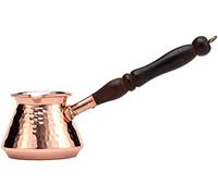 DEMMEX Caffettiera turca greca araba in rame martellato, spessore 1 mm, per 3 persone, con manico in legno e cucchiaio in legno, per 3 persone (rame)