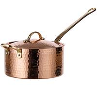 DEMMEX Casseruola in rame stagnata con coperchio - 1,6 L, 1,2 mm, fatta a mano in Turchia, per piatti leggeri & salse delicate, no induzione