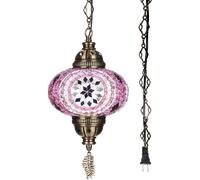 DEMMEX Lampada a sospensione a mosaico turco marocchino, lampada da soffitto con catena da 4,5 metri e spina, fatta a mano, prodotta in Turchia, Blu-Bianco