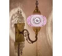 DEMMEX Lampada da parete in stile tiffany, stile turco, marocchino, mosaico, globo di grandi dimensioni, corpo in ottone decorato, fatto a mano, 38,1 x 12,7 cm, viola lilla
