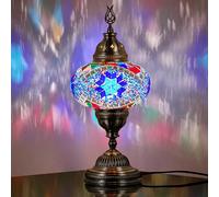 DEMMEX Lampada da tavolo a mosaico turco marocchino da 17,8 cm, in vetro colorato stile Tiffany, decorazione artigianale per soggiorno camera da letto, - 35,6 cm H, blu e multicolore