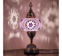 DEMMEX Lampada da tavolo a mosaico turco marocchino da 17,8 cm, paralume in vetro stile Tiffany fatto a mano, lampada da comodino colorata, decorazione esotica per soggiorno, camera da letto, ufficio,