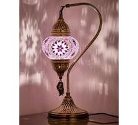 DEMMEX Lampada da tavolo/comodino in stile marocchino, realizzata a mano in Turchia, con globo in vetro mosaico e corpo in metallo martellato, lampadina inclusa, 38,1 cm, regalo unico (lilla)