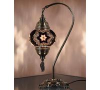 DEMMEX Lampada da tavolo turca con mosaico marocchino - Lampada da comodino o da scrivania in stile Tiffany artigianale, in vetro colorato con collo di cigno, luce boho artigianale per camera da letto