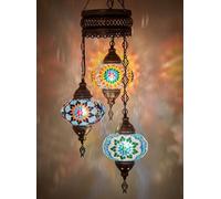 DEMMEX Lampadario a 3 globi con mosaico turco, realizzato a mano, stile marocchino, lampada a sospensione decorativa per soggiorno, camera da letto, 1,1 m, personalizzabile