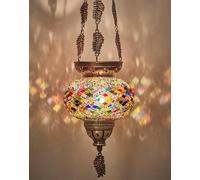 Demmex Portacandele colorato in stile turco marocchino con globo in vetro colorato e catene in metallo, lampada a mosaico, portacandele sospeso, 61 cm (multicolore)