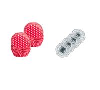 Demmler Set di 2 pirottini per muffin, colore rosso con pois bianchi, 5 x 5 x 2,5 cm, 120 pezzi, inclusi 4 centrini argentati, made in Germany
