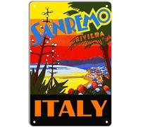 DEMNREG Targa in metallo con San Remo Italy Travel poster decorazione da parete divertente per casa, cucina, bar, pub, bar, bar, bar, garage, vintage, retrò, placca 20,3 x 30,5 cm