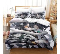 Demon Slayer 3 Pezzi Copripiumino Set Copripiumino 3D Stampa Digitale Kimetsu No Yaiba E Federe Set Di Biancheria Da Letto Microfibra Morbido Con Cerniera Per Bambini Double(200x200cm)