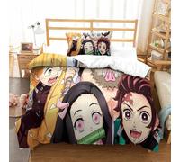 Demon Slayer Copripiumino Stampato 3D Con Federe Set Di Biancheria Da Letto Per Con Chiusura A Cerniera Set Di Copripiumino in Microfibra Morbida Single(135x200cm)