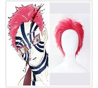 Demon Slayer: Kimetsu no Yaiba Cosplay Akaza Parrucca Fibra sintetica ad alta temperatura Capelli sintetici Rosa Rosso Capelli corti con cuffia per capelli gratis