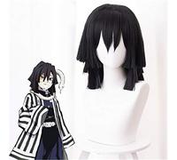 Demon Slayer: Kimetsu No Yaiba Iguro Obanai Parrucca Cosplay Capelli sintetici neri Halloween Giochi di ruolo Parrucca in stile Parrucca anime per adulti