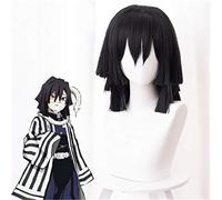 Demon Slayer: Kimetsu No Yaiba Iguro Obanai Parrucca Cosplay Capelli sintetici neri Halloween Giochi di ruolo Parrucca in stile Parrucca anime per adulti