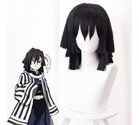Demon Slayer: Kimetsu No Yaiba Iguro Obanai Parrucche Cosplay 40 cm Breve Rettilineo Stratificato Capelli Sintetici Anime Cos Parrucca Nera