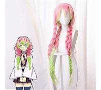 Demon Slayer: Kimetsu No Yaiba Parrucca Cosplay Kanroji Mitsuri Verde Rosa Colorato Trecce per capelli Parrucca per capelli sintetici Parrucche per anime