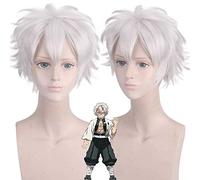 Demon Slayer: Kimetsu No Yaiba Shinazugawa Sanemi Parrucche Cosplay Nastro in fibra ad alta temperatura Capelli corti + Cappuccio parrucca gratuito PL-564