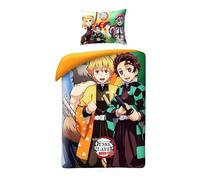 Demon Slayer Parure da letto, copripiumino reversibile 140 x 200 cm + federa per cuscino, 100% cotone, con Tanjirō Kamado e Zenitsu Agatsuma