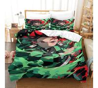 Demon Slayer Set Copripiumino 3 Pezzi Copripiumino 3D Stampa Digitale Kimetsu No Yaiba Con Cerniera Set Di Biancheria Da Letto Microfibra Morbido E Federe Per Bambini King(220x240cm)