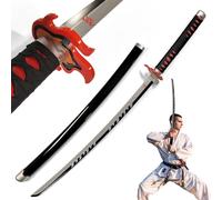 Demon Slayer - Tanjiro Kamado Spada v2 - Fire Breath in legno con fodero, spade samurai, lama di bambù, anime Katana, cosplay, giocattoli per bambini