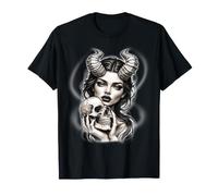Demone Demonessa Gotico Donna Cornuta Cranio Dark Fantasy Maglietta