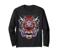 Demone Giapponese Oni Maschera Cranio Diavolo Samurai Ninja Maglia a Manica