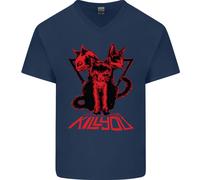 Demonic Gatti Halloween Strega Demoni Uomo Scollo A V Cotone T-Shirt
