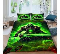 demonio Reversibile Copripiumino Green fumo Stampa 3D Set Di Biancheria Da Letto Morbida Microfibra Con Cerniera E 2 Federe, Per Ragazzi E Ragazze Super King（260x220cm）
