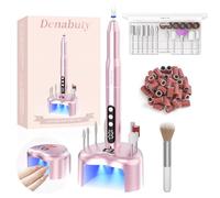 Denabuty Fresa per Unghie, Lima Elettrica per Unghie Professionale Senza Fili con con Lampada UV e LED Display, 35000 Giri, 12 In 1 Manicure Pedicure Kit Ricaricabile per Semipermanente Gel Rosa