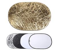 Denash 5 su 1 Riflettore Diffusore per Illuminazione Pieghevole Portatile per la Luce di Riempimento dei Ritratti Interni e Materiale Esterno, Tessuto in Nylon, Luce in Oro Argento Bianco, 100x150 Cm