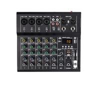 Denash Controller Mini DJ Professionale a 6 con Lettore MP3 BT Console Mixer con Alimentazione Phantom 48V per Karaoke in Streaming Live, Materiale Metallico per Produzioni Domestiche (BLACK)